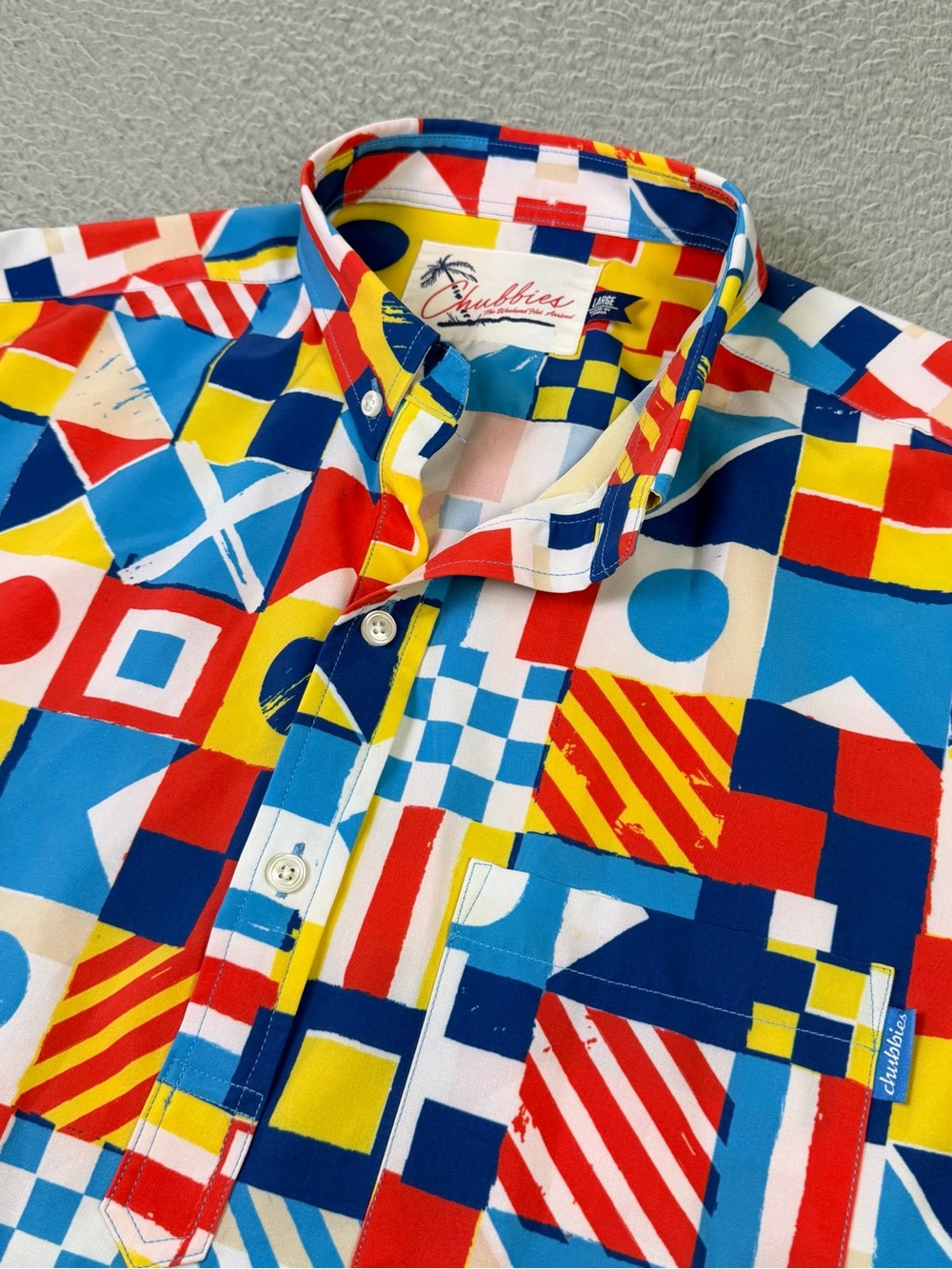 Chubbies Polo Shirt Mens Large Multicolor Maritime Signal Flag AOP Performance